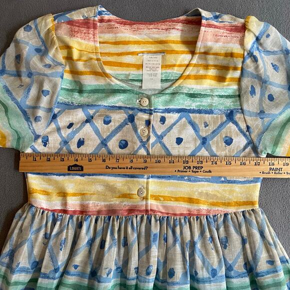 Vtg 80s 90s Two Potato Artsy A Line Midi Dress M Petite Sheer NOS Coastal Pastel - Picture 10 of 16